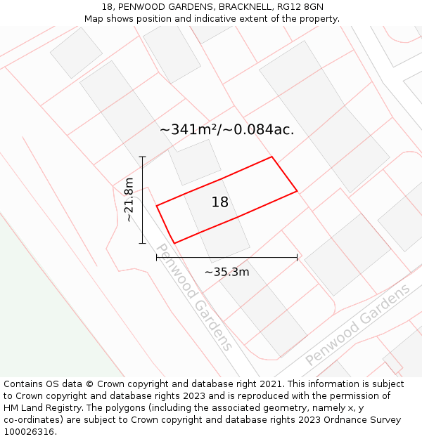 18, PENWOOD GARDENS, BRACKNELL, RG12 8GN: Plot and title map