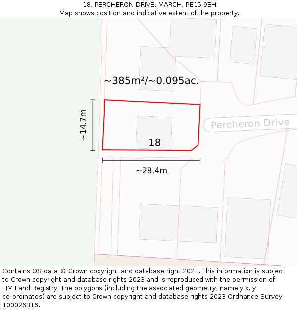 18, PERCHERON DRIVE, MARCH, PE15 9EH: Plot and title map