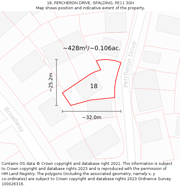 18, PERCHERON DRIVE, SPALDING, PE11 3GH: Plot and title map