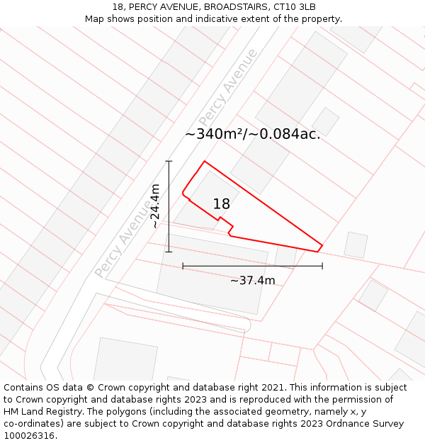 18, PERCY AVENUE, BROADSTAIRS, CT10 3LB: Plot and title map