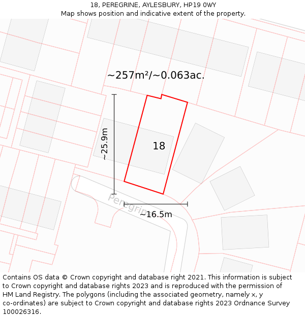 18, PEREGRINE, AYLESBURY, HP19 0WY: Plot and title map