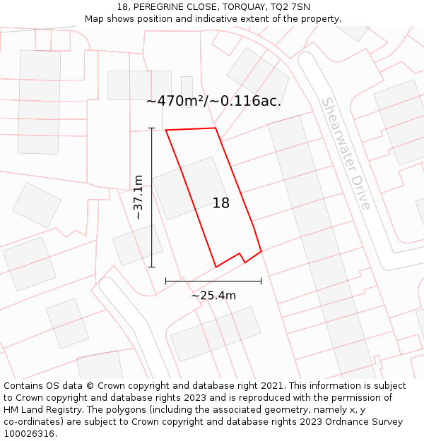 18, PEREGRINE CLOSE, TORQUAY, TQ2 7SN: Plot and title map