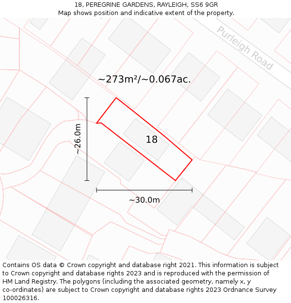 18, PEREGRINE GARDENS, RAYLEIGH, SS6 9GR: Plot and title map