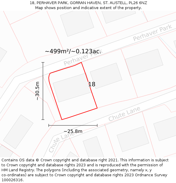 18, PERHAVER PARK, GORRAN HAVEN, ST. AUSTELL, PL26 6NZ: Plot and title map