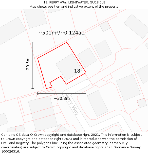 18, PERRY WAY, LIGHTWATER, GU18 5LB: Plot and title map
