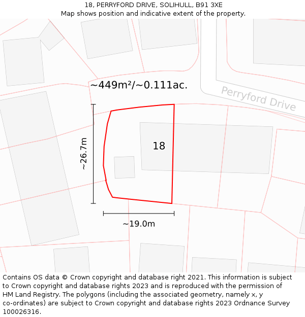 18, PERRYFORD DRIVE, SOLIHULL, B91 3XE: Plot and title map