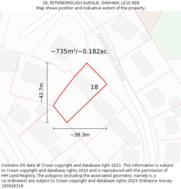 18, PETERBOROUGH AVENUE, OAKHAM, LE15 6EB: Plot and title map