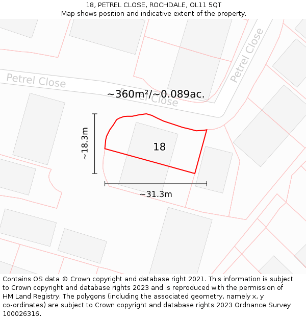 18, PETREL CLOSE, ROCHDALE, OL11 5QT: Plot and title map