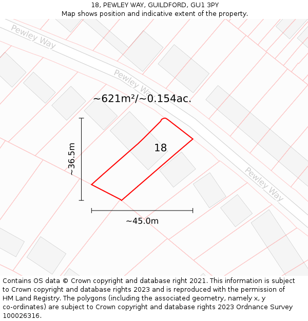 18, PEWLEY WAY, GUILDFORD, GU1 3PY: Plot and title map