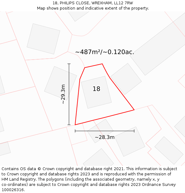 18, PHILIPS CLOSE, WREXHAM, LL12 7RW: Plot and title map