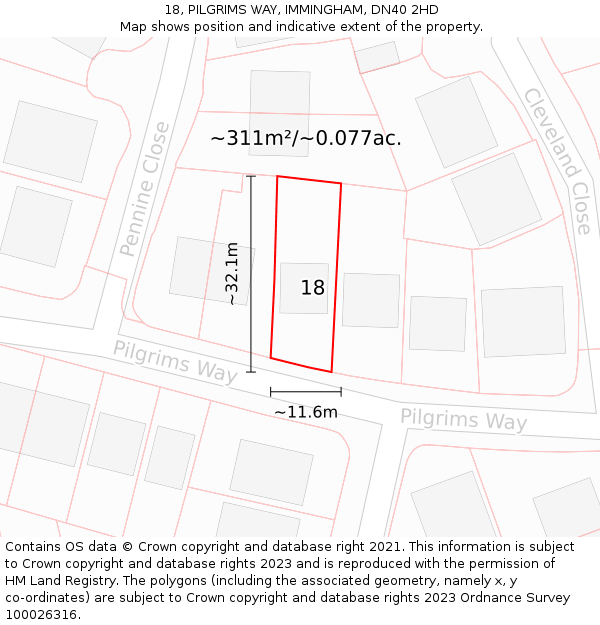 18, PILGRIMS WAY, IMMINGHAM, DN40 2HD: Plot and title map