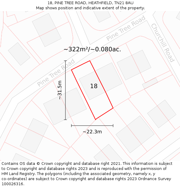 18, PINE TREE ROAD, HEATHFIELD, TN21 8AU: Plot and title map