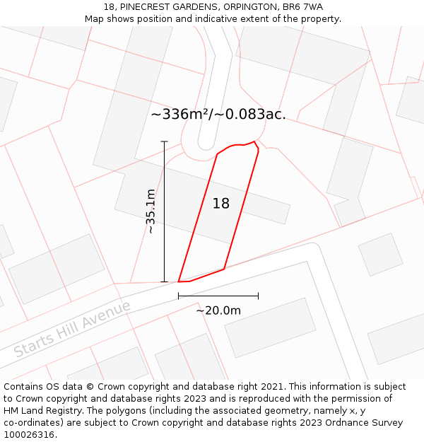 18, PINECREST GARDENS, ORPINGTON, BR6 7WA: Plot and title map