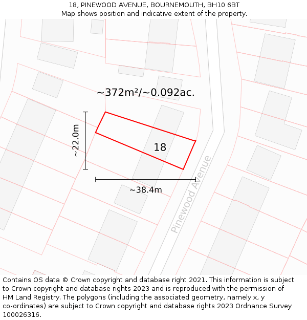 18, PINEWOOD AVENUE, BOURNEMOUTH, BH10 6BT: Plot and title map