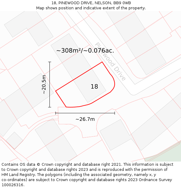 18, PINEWOOD DRIVE, NELSON, BB9 0WB: Plot and title map