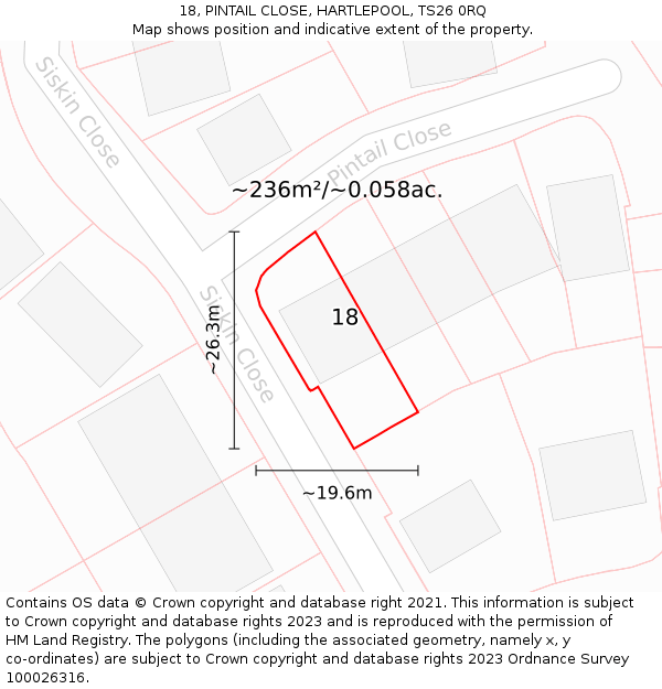 18, PINTAIL CLOSE, HARTLEPOOL, TS26 0RQ: Plot and title map