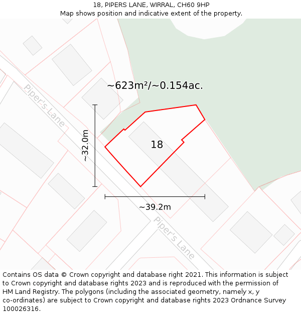 18, PIPERS LANE, WIRRAL, CH60 9HP: Plot and title map