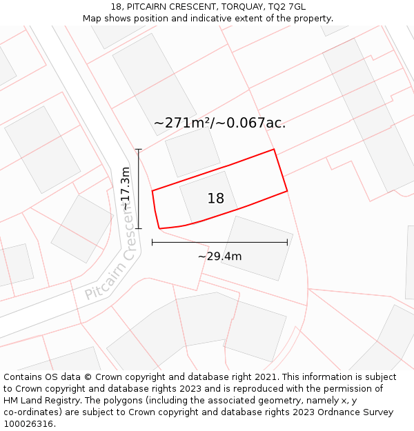 18, PITCAIRN CRESCENT, TORQUAY, TQ2 7GL: Plot and title map