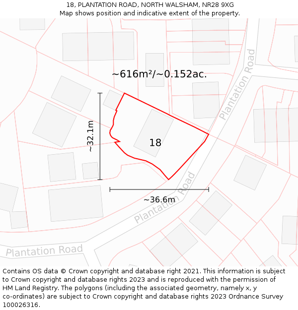 18, PLANTATION ROAD, NORTH WALSHAM, NR28 9XG: Plot and title map