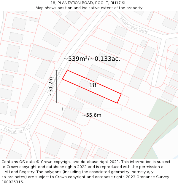 18, PLANTATION ROAD, POOLE, BH17 9LL: Plot and title map