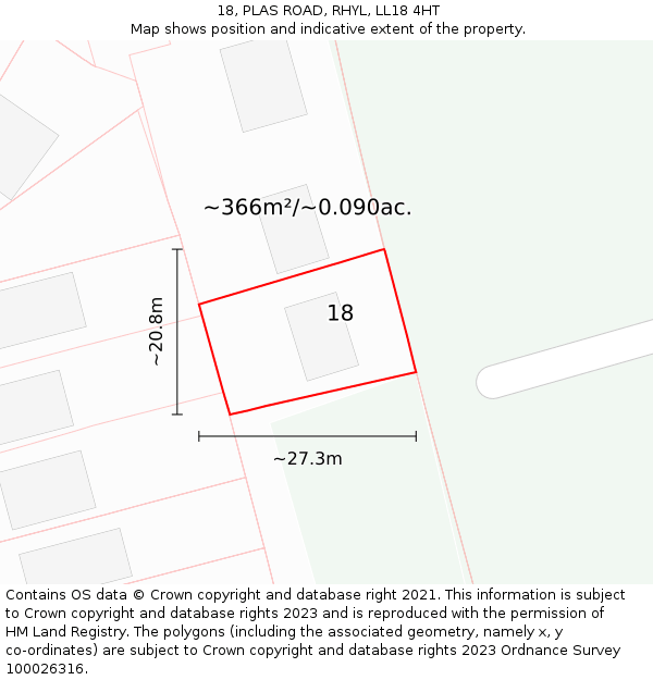 18, PLAS ROAD, RHYL, LL18 4HT: Plot and title map