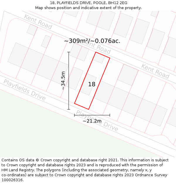 18, PLAYFIELDS DRIVE, POOLE, BH12 2EG: Plot and title map