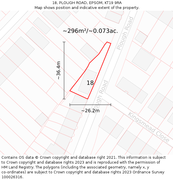 18, PLOUGH ROAD, EPSOM, KT19 9RA: Plot and title map