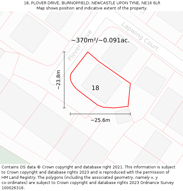 18, PLOVER DRIVE, BURNOPFIELD, NEWCASTLE UPON TYNE, NE16 6LR: Plot and title map