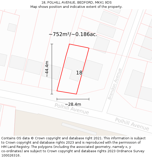 18, POLHILL AVENUE, BEDFORD, MK41 9DS: Plot and title map