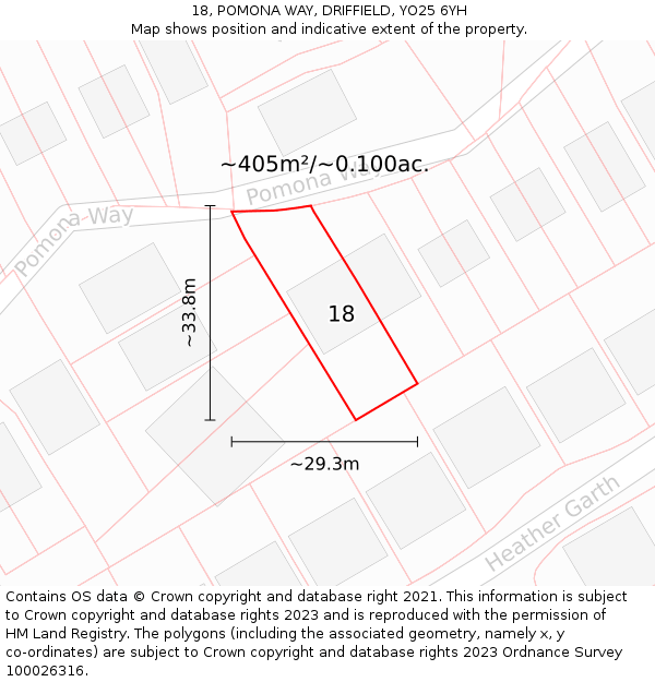 18, POMONA WAY, DRIFFIELD, YO25 6YH: Plot and title map