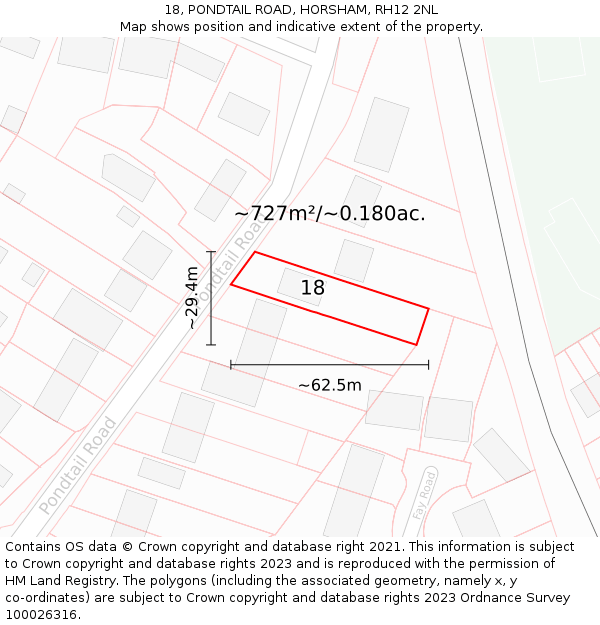 18, PONDTAIL ROAD, HORSHAM, RH12 2NL: Plot and title map