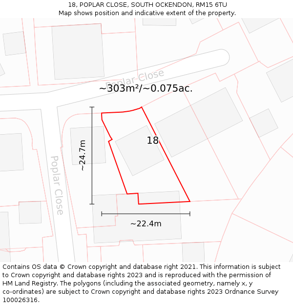 18, POPLAR CLOSE, SOUTH OCKENDON, RM15 6TU: Plot and title map