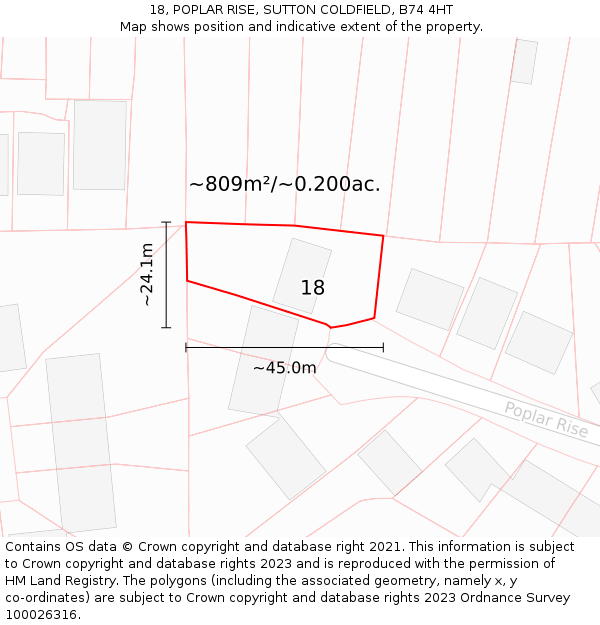 18, POPLAR RISE, SUTTON COLDFIELD, B74 4HT: Plot and title map