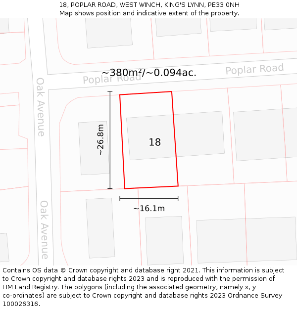 18, POPLAR ROAD, WEST WINCH, KING'S LYNN, PE33 0NH: Plot and title map