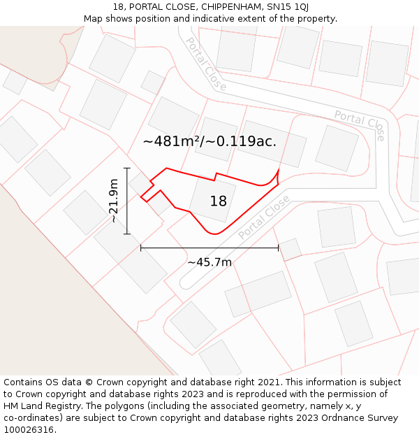 18, PORTAL CLOSE, CHIPPENHAM, SN15 1QJ: Plot and title map