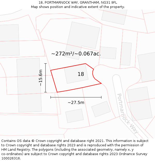 18, PORTMARNOCK WAY, GRANTHAM, NG31 9FL: Plot and title map