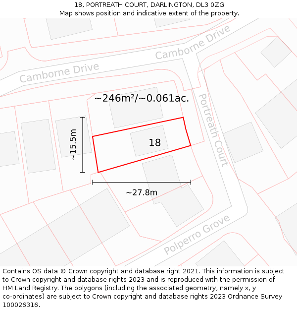 18, PORTREATH COURT, DARLINGTON, DL3 0ZG: Plot and title map