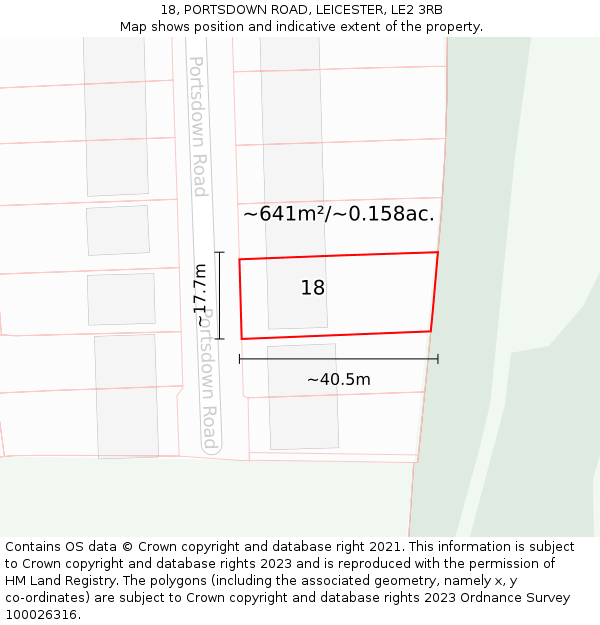 18, PORTSDOWN ROAD, LEICESTER, LE2 3RB: Plot and title map