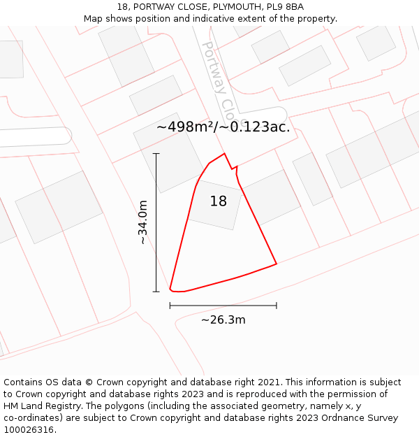 18, PORTWAY CLOSE, PLYMOUTH, PL9 8BA: Plot and title map