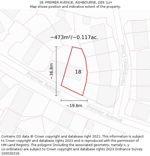 18, PREMIER AVENUE, ASHBOURNE, DE6 1LH: Plot and title map