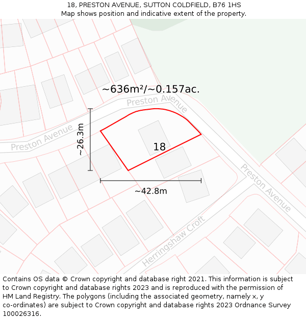 18, PRESTON AVENUE, SUTTON COLDFIELD, B76 1HS: Plot and title map