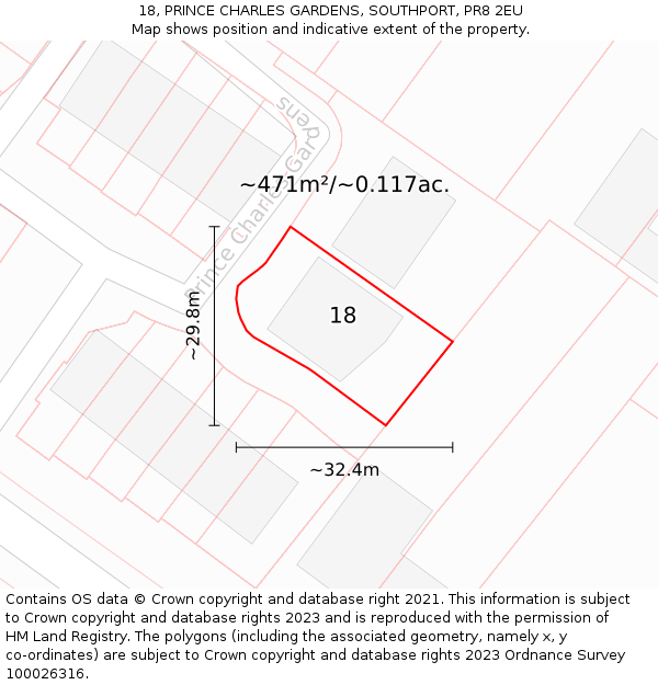 18, PRINCE CHARLES GARDENS, SOUTHPORT, PR8 2EU: Plot and title map