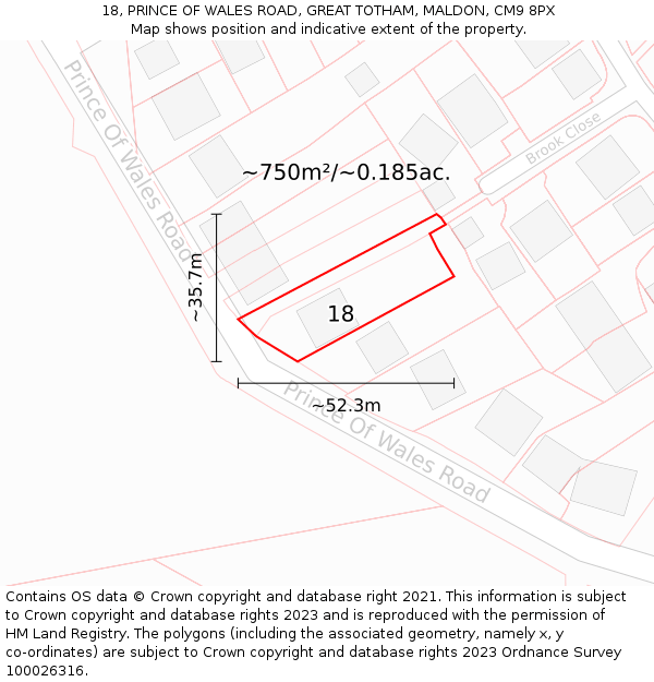 18, PRINCE OF WALES ROAD, GREAT TOTHAM, MALDON, CM9 8PX: Plot and title map