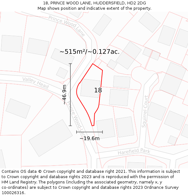 18, PRINCE WOOD LANE, HUDDERSFIELD, HD2 2DG: Plot and title map