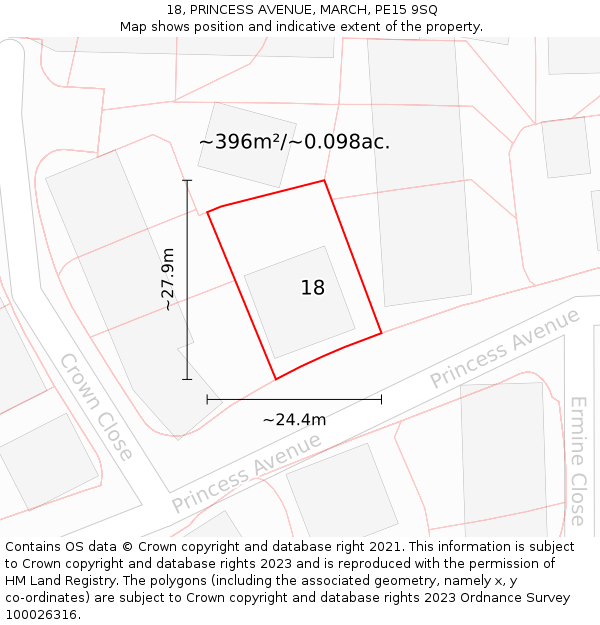 18, PRINCESS AVENUE, MARCH, PE15 9SQ: Plot and title map