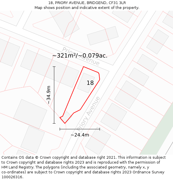 18, PRIORY AVENUE, BRIDGEND, CF31 3LR: Plot and title map