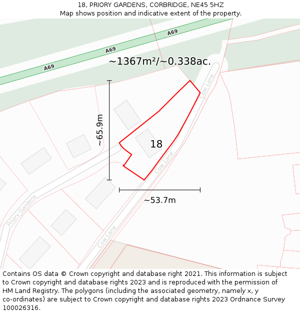 18, PRIORY GARDENS, CORBRIDGE, NE45 5HZ: Plot and title map