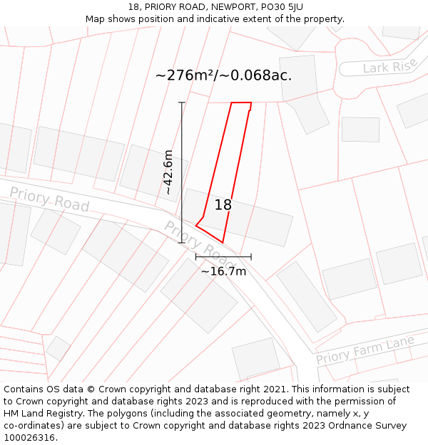 18, PRIORY ROAD, NEWPORT, PO30 5JU: Plot and title map