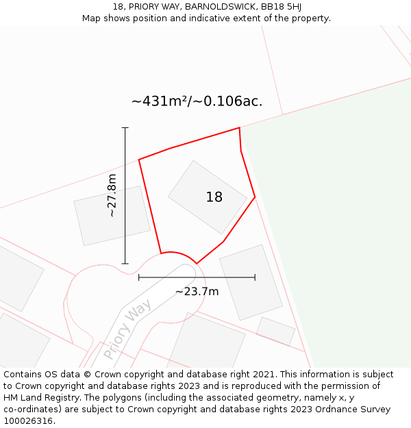 18, PRIORY WAY, BARNOLDSWICK, BB18 5HJ: Plot and title map
