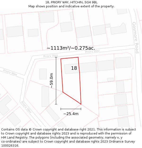 18, PRIORY WAY, HITCHIN, SG4 9BL: Plot and title map